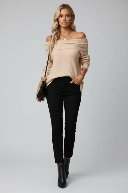 Ribbed Turtleneck Long Sleeve Sweater Apricot / S The Nichole Collection - Official Site