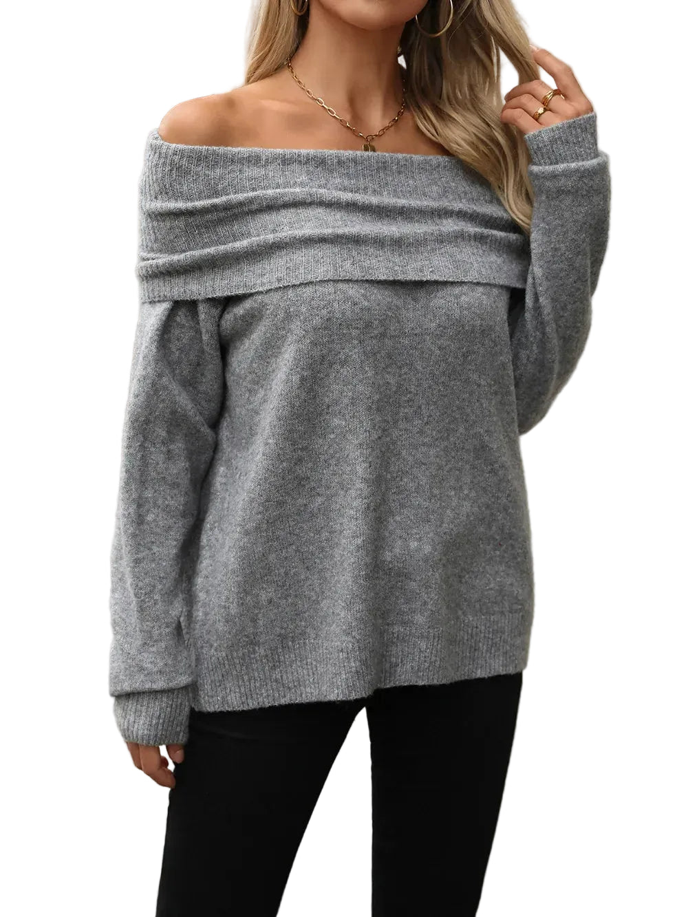 Ribbed Turtleneck Long Sleeve Sweater Gray / S The Nichole Collection - Official Site