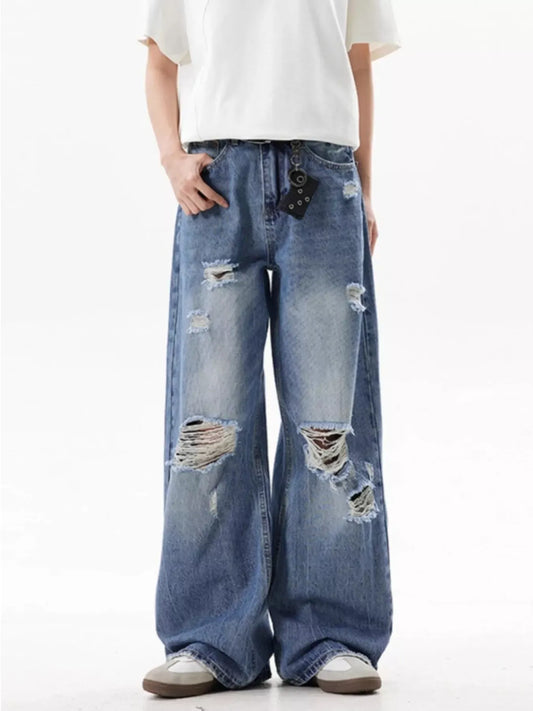 Ripped Wide Leg Jeans Blue / S The Nichole Collection