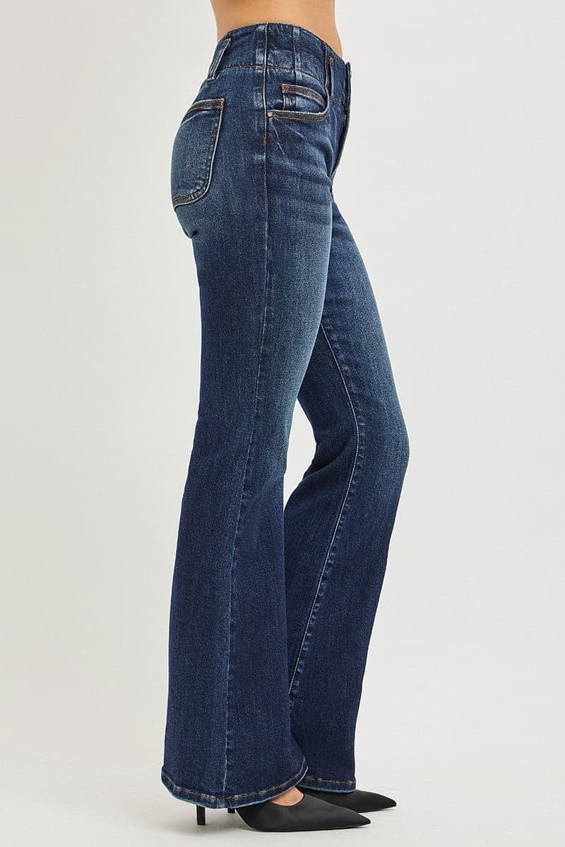 RISEN High Rise Flare Jeans With Seam Detail Waistband The Nichole Collection