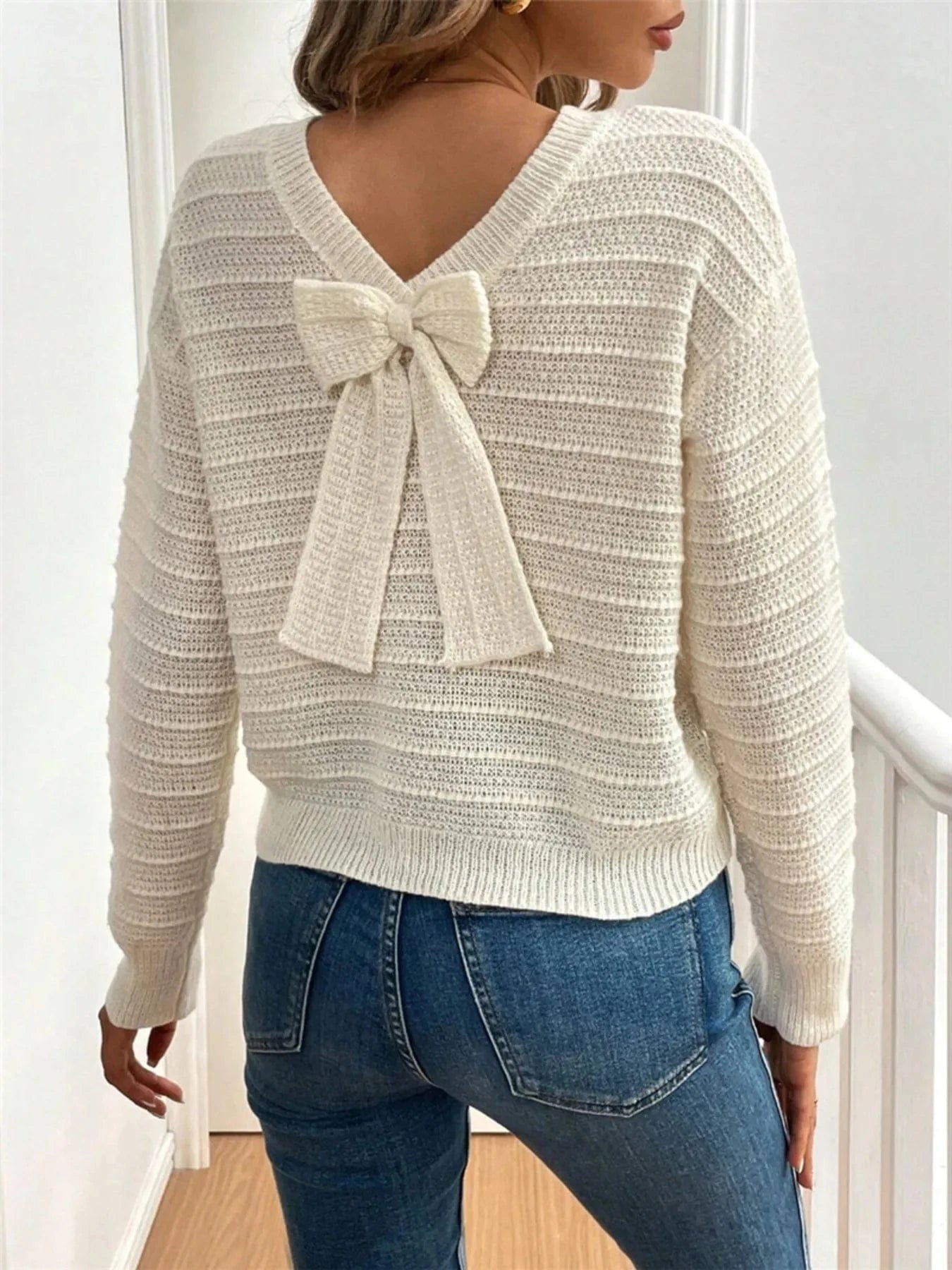 Round Neck Bow-Back Knit Top Sweaters The Nichole Collection