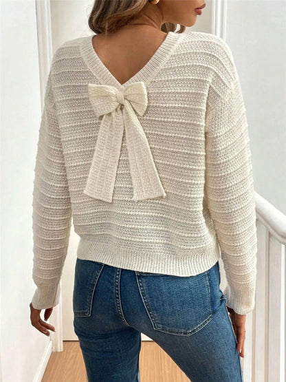 Round Neck Bow-Back Knit Top Sweaters The Nichole Collection