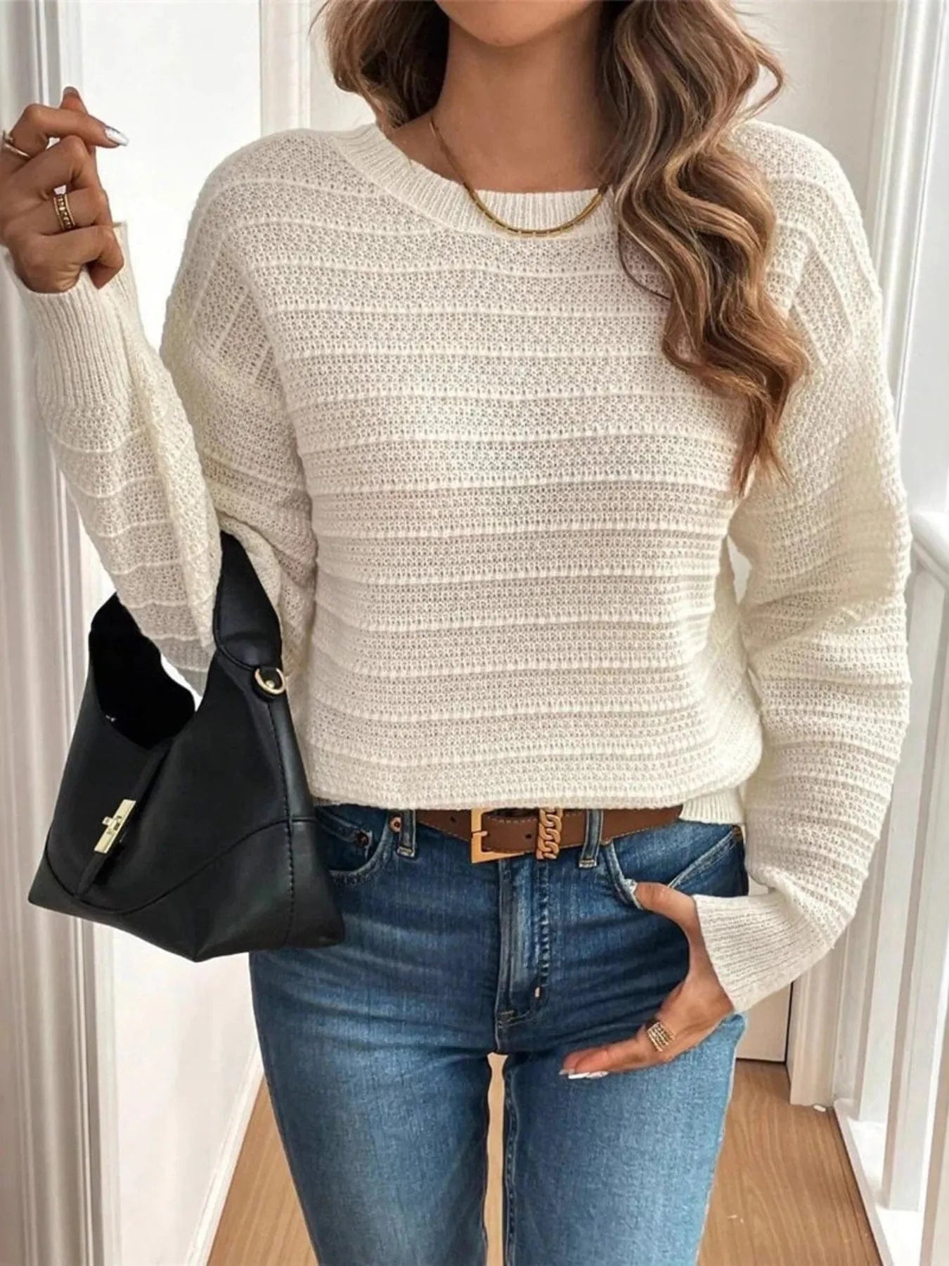 Round Neck Bow-Back Knit Top Sweaters The Nichole Collection