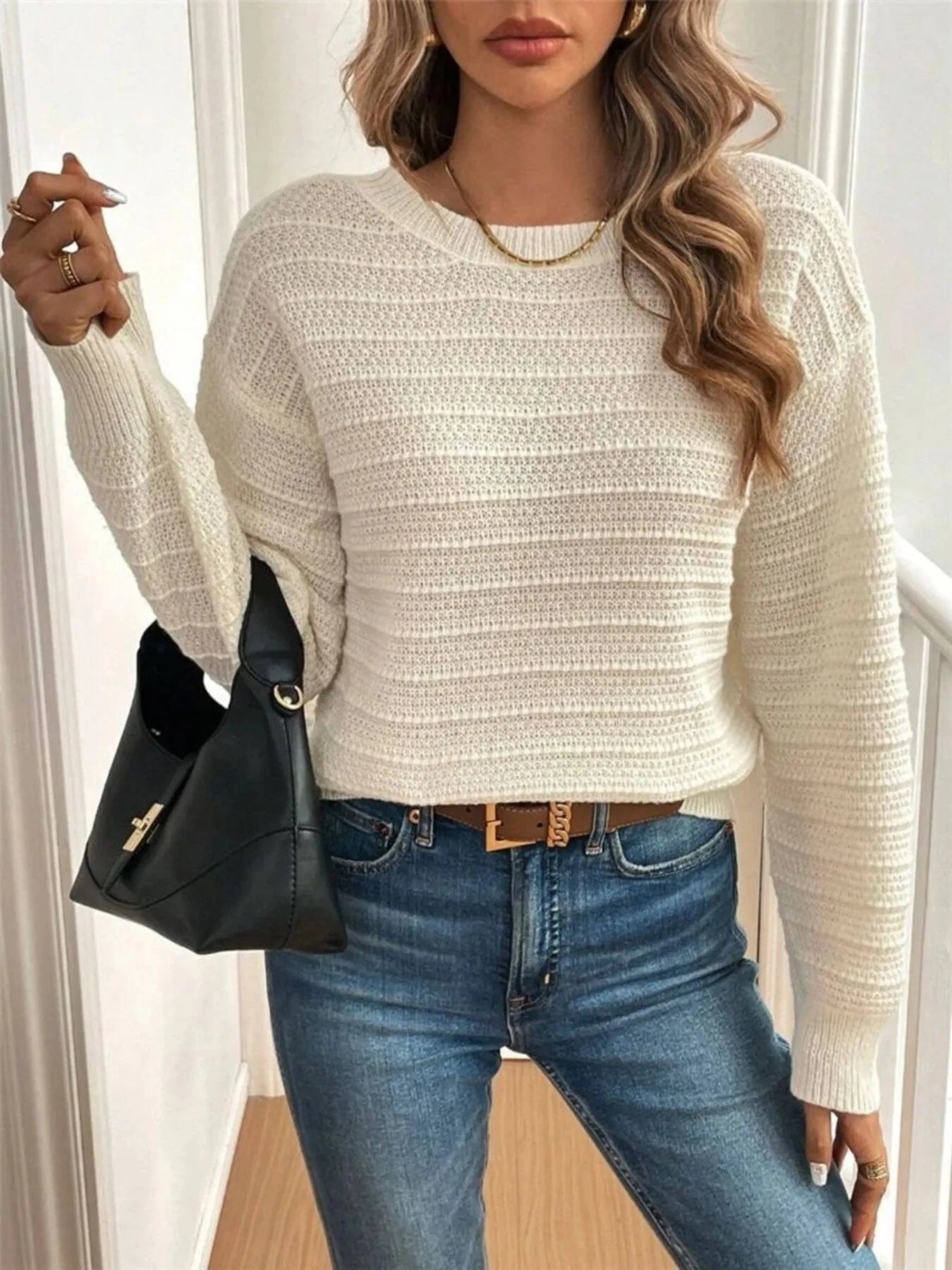 Round Neck Bow-Back Knit Top Sweaters The Nichole Collection