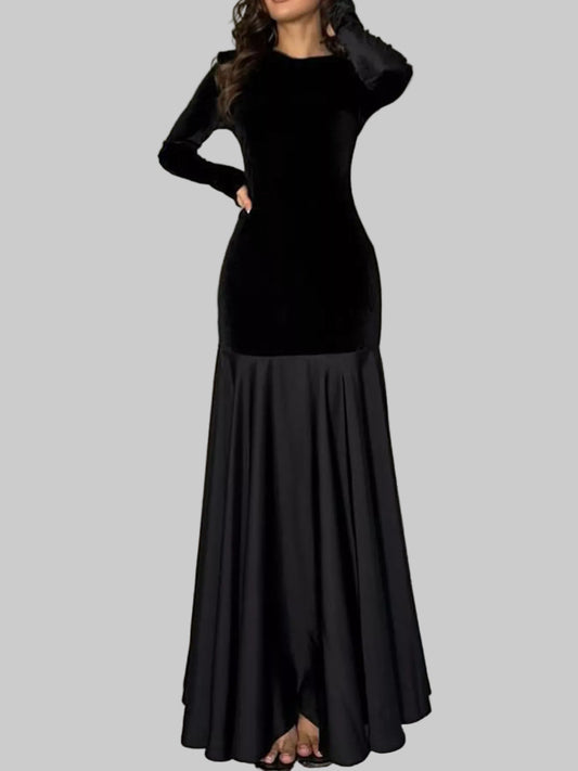 Round Neck Long Sleeve Maxi Dress Black / S The Nichole Collection