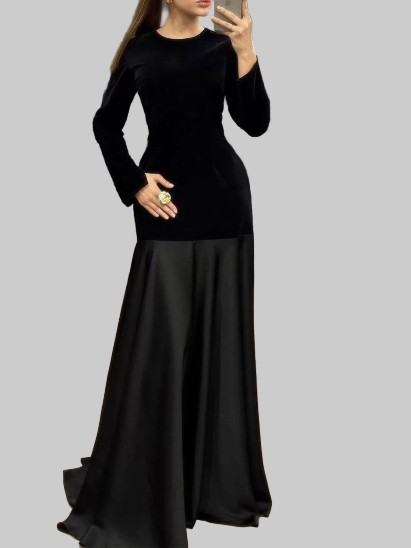 Round Neck Long Sleeve Maxi Dress The Nichole Collection