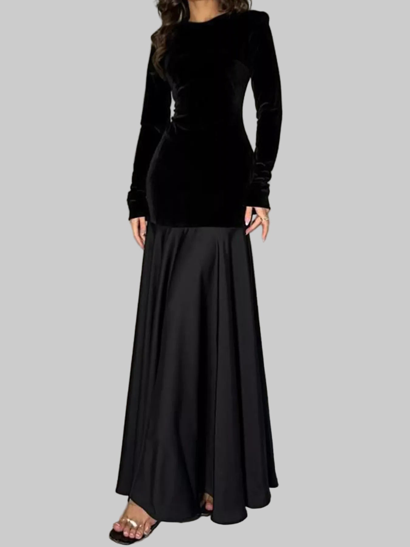 Round Neck Long Sleeve Maxi Dress The Nichole Collection