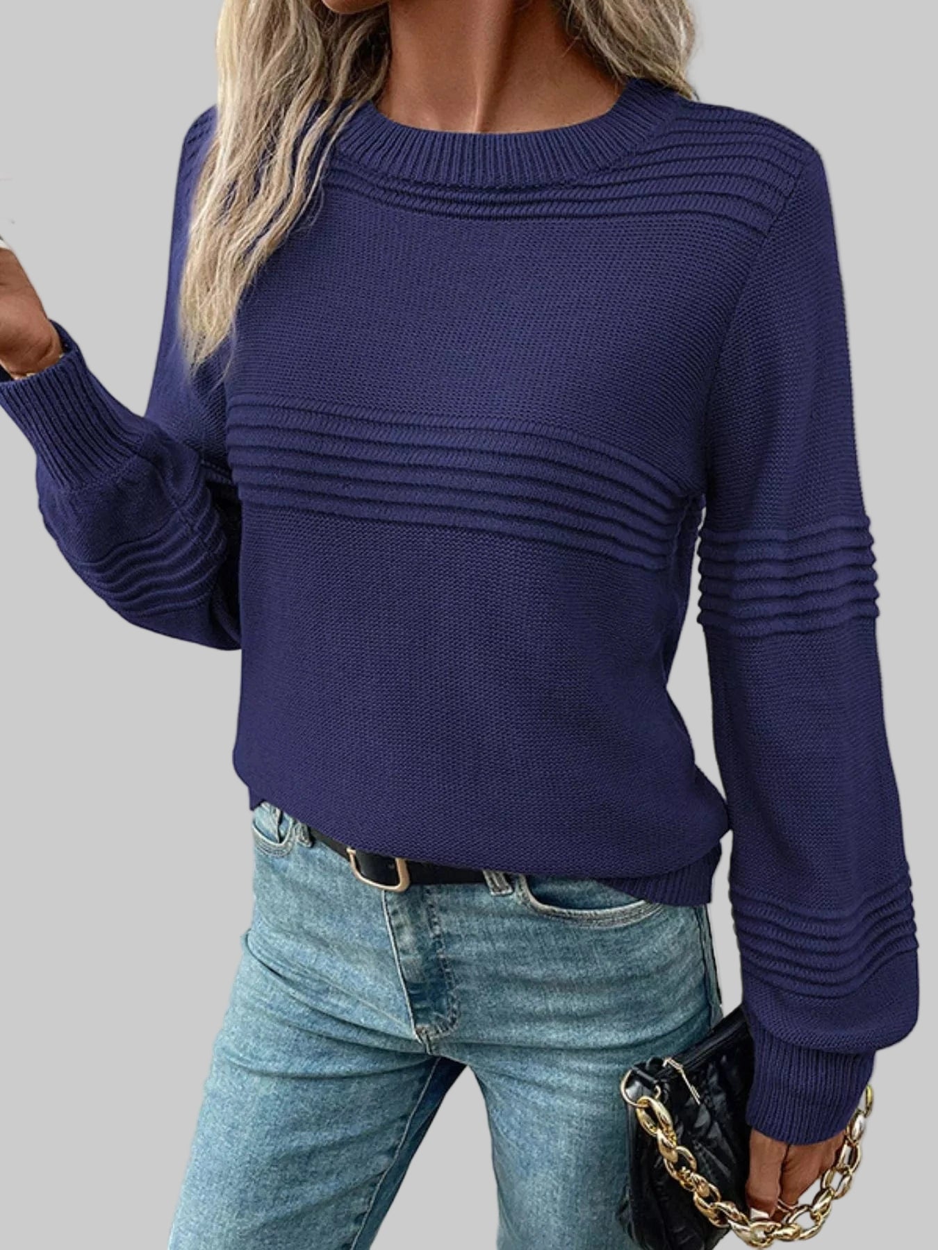 Round Neck Long Sleeve Sweater Trendsi