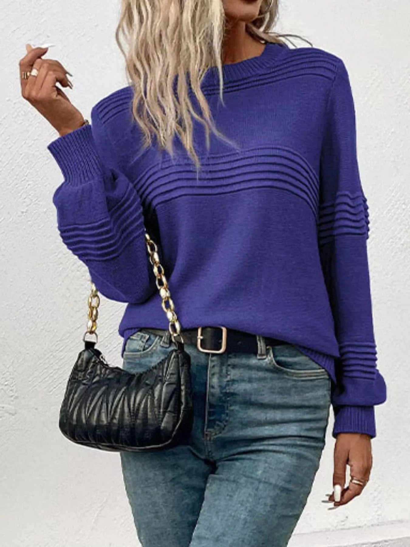 Round Neck Long Sleeve Sweater Trendsi