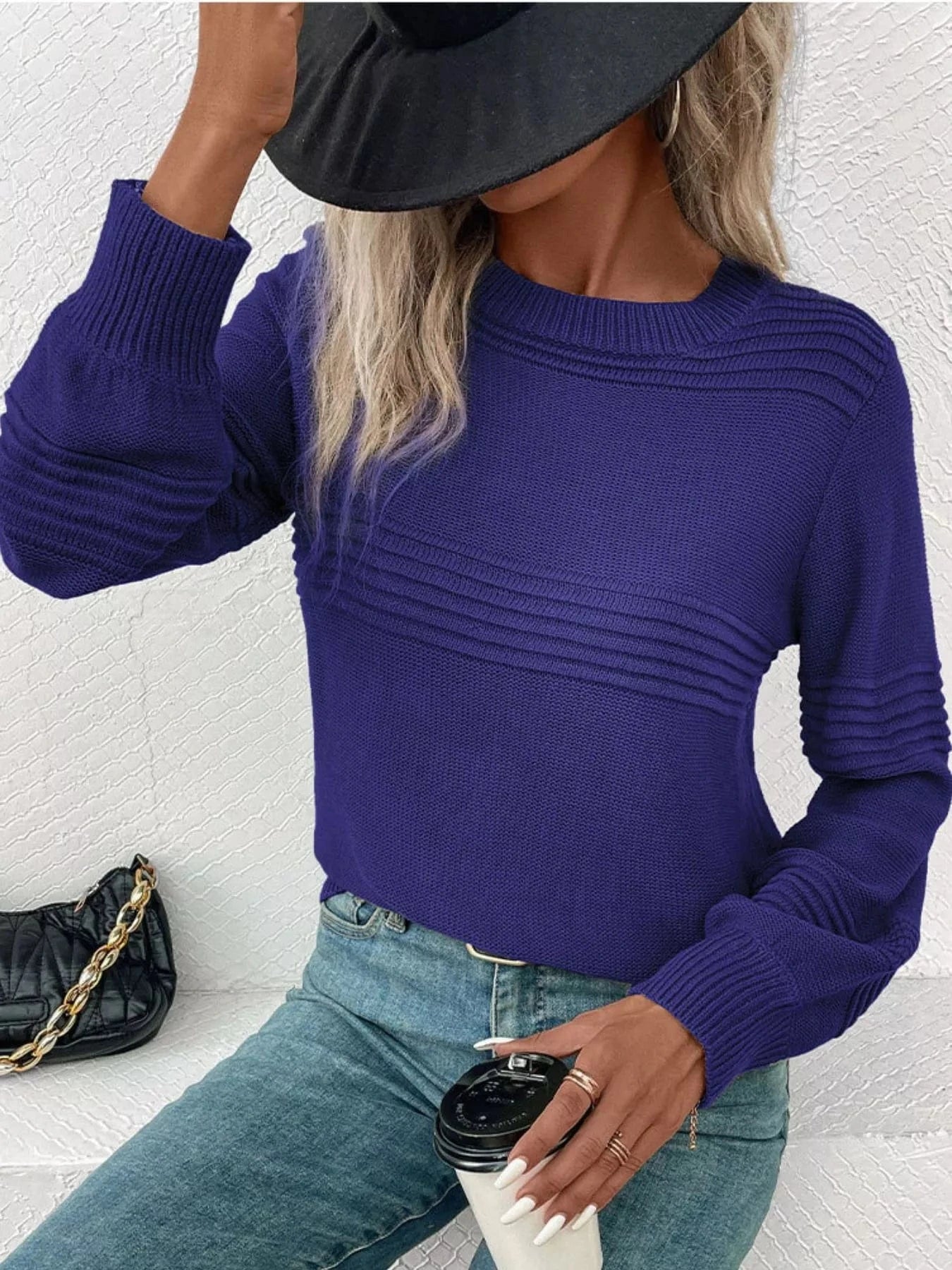 Round Neck Long Sleeve Sweater Trendsi