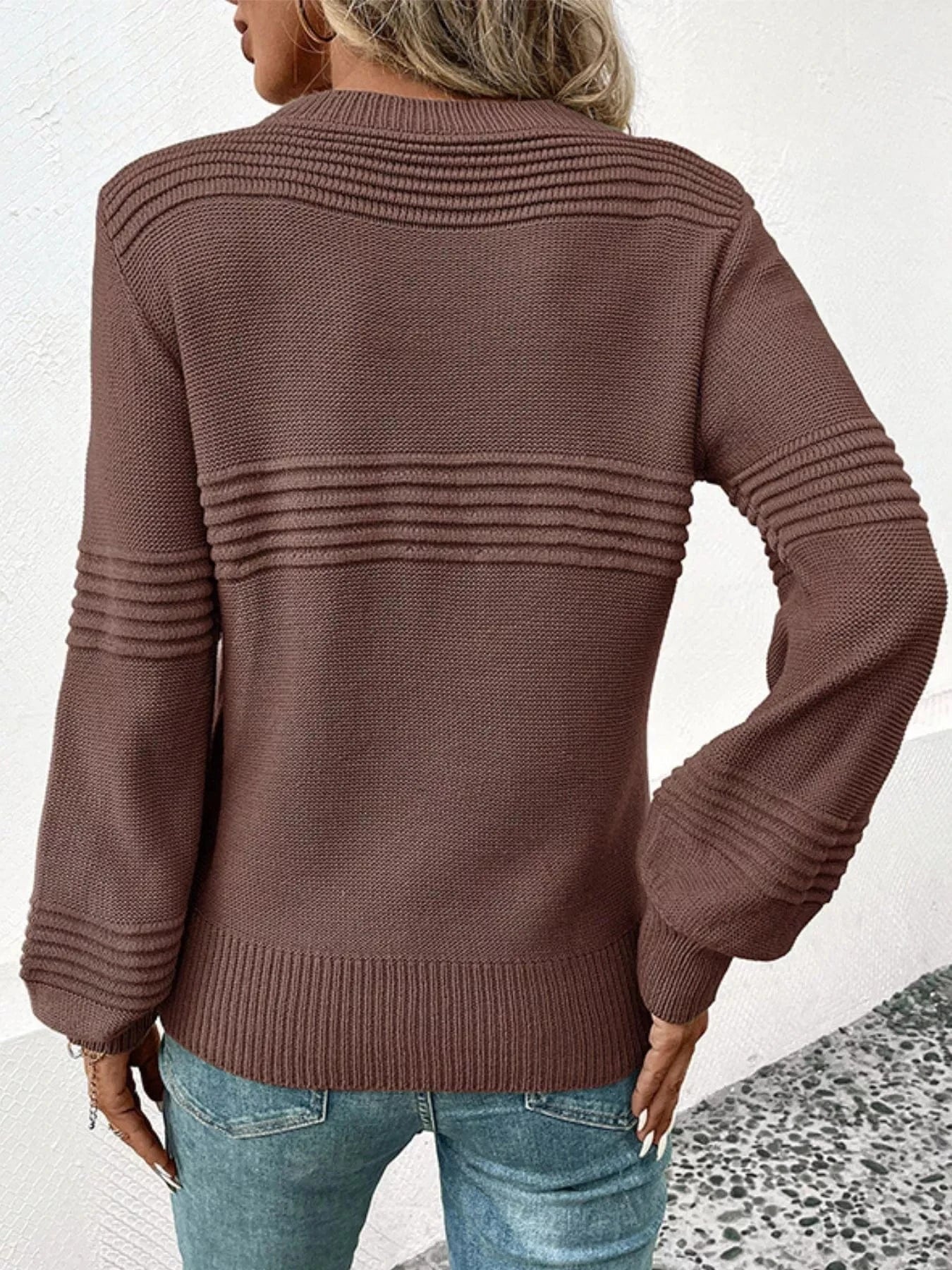 Round Neck Long Sleeve Sweater Trendsi