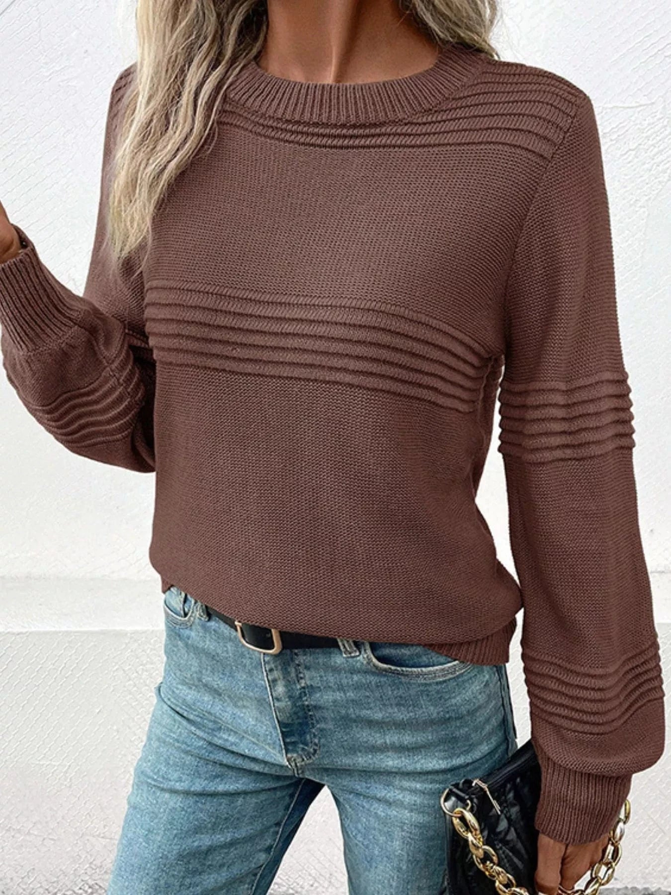 Round Neck Long Sleeve Sweater Trendsi