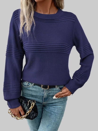 Round Neck Long Sleeve Sweater Indigo / S Trendsi