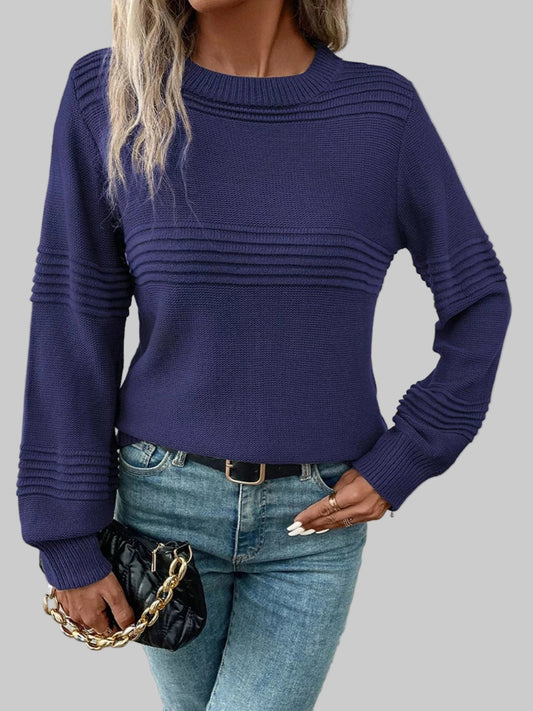 Round Neck Long Sleeve Sweater Indigo / S Trendsi