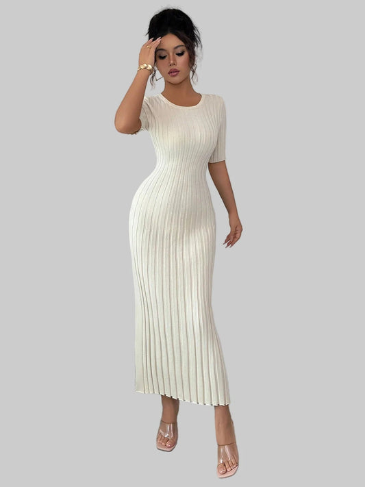 Round Neck Short Sleeve Sweater Dress Dresses The Nichole Collection