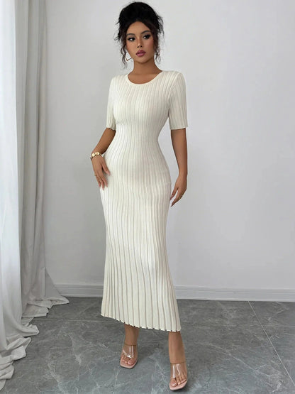 Round Neck Short Sleeve Sweater Dress Dresses The Nichole Collection