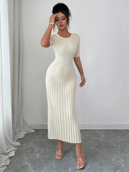 Round Neck Short Sleeve Sweater Dress Dresses The Nichole Collection