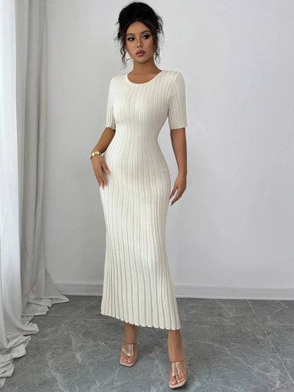 Round Neck Short Sleeve Sweater Dress Dresses The Nichole Collection
