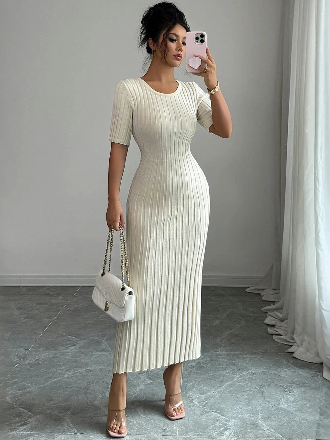 Round Neck Short Sleeve Sweater Dress Dresses The Nichole Collection