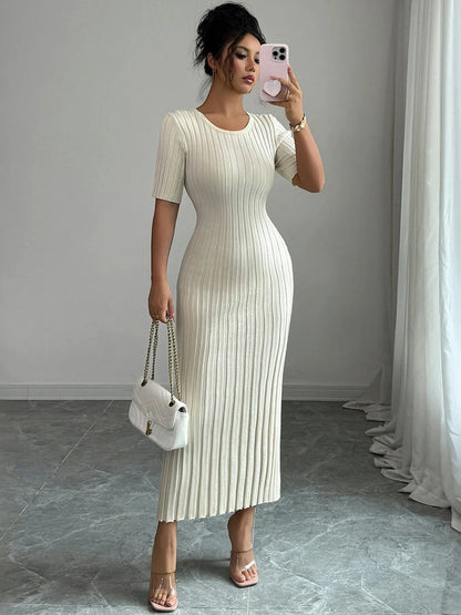 Round Neck Short Sleeve Sweater Dress Dresses The Nichole Collection