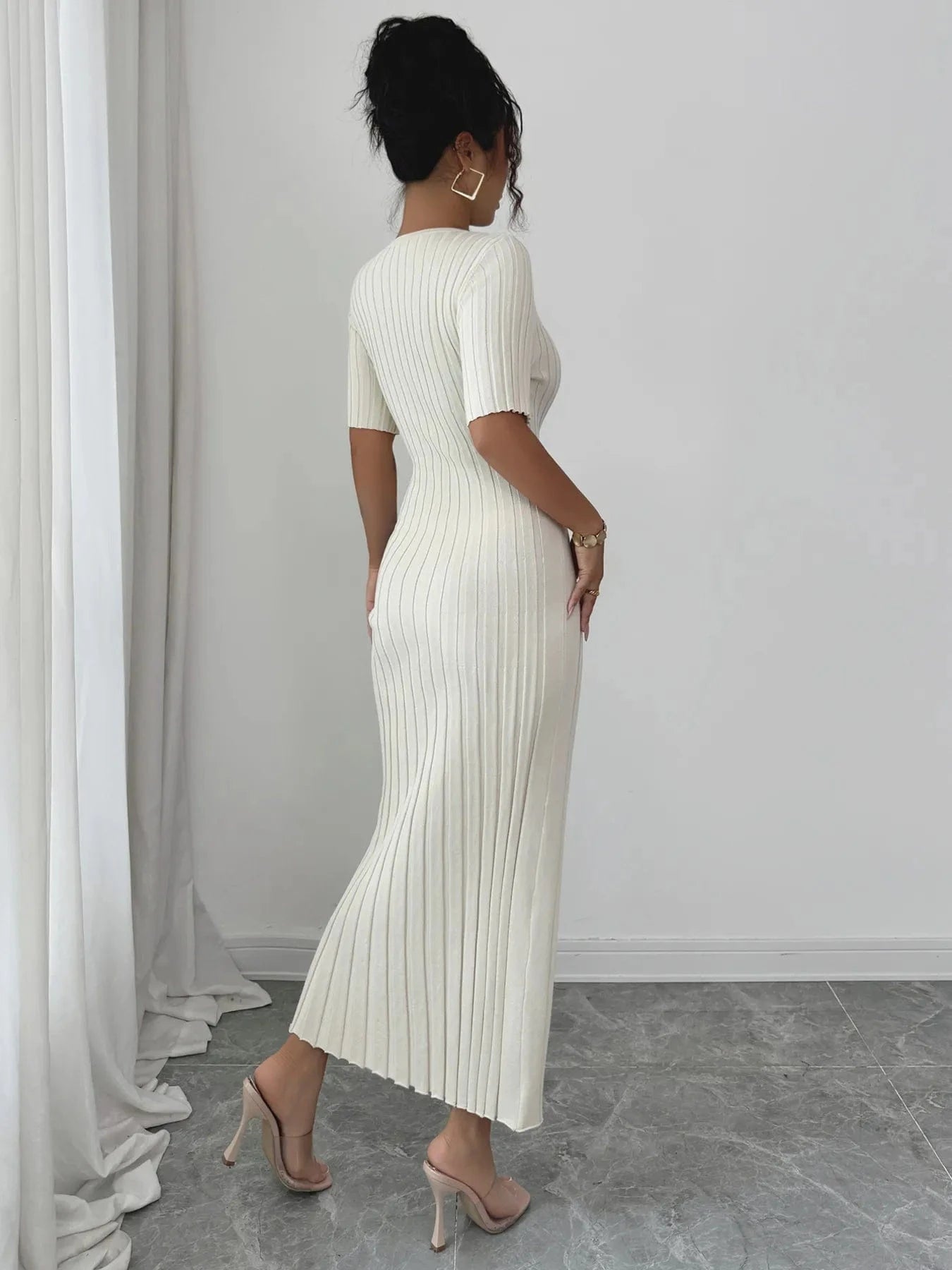 Round Neck Short Sleeve Sweater Dress Dresses The Nichole Collection