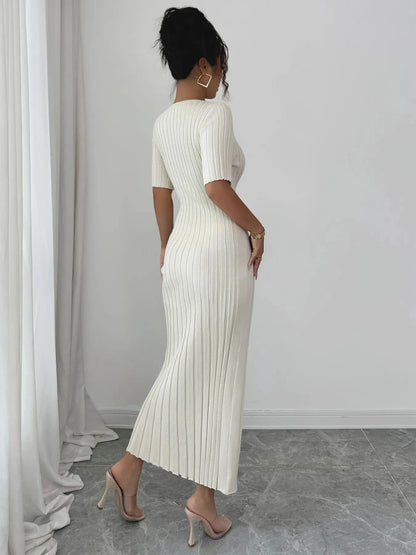 Round Neck Short Sleeve Sweater Dress Dresses The Nichole Collection