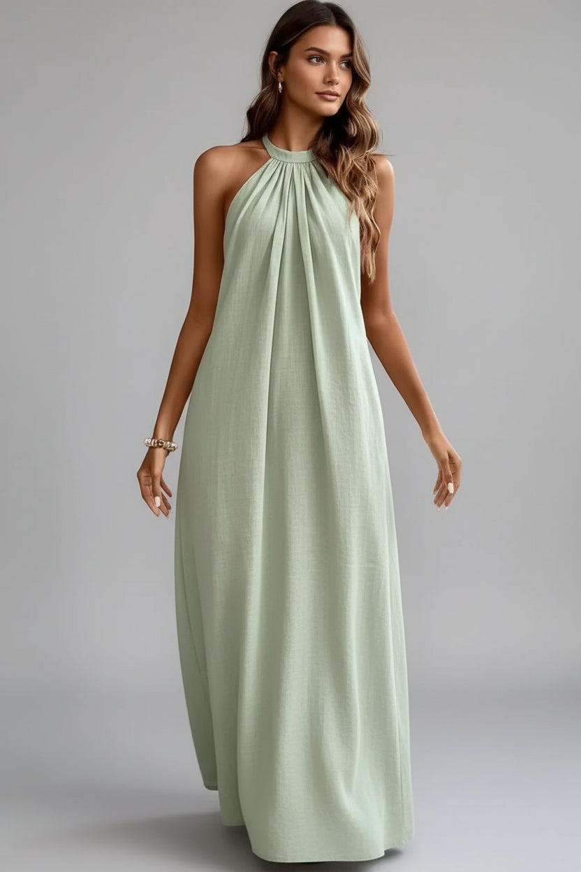 Ruched Halter Neck Maxi Dress Light Green / S The Nichole Collection - Official Site