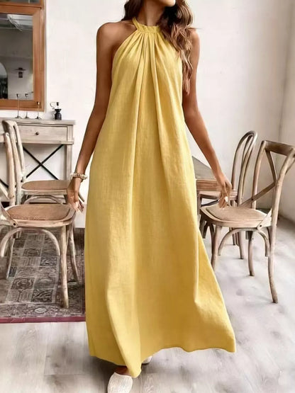 Ruched Halter Neck Maxi Dress Yellow / S The Nichole Collection - Official Site