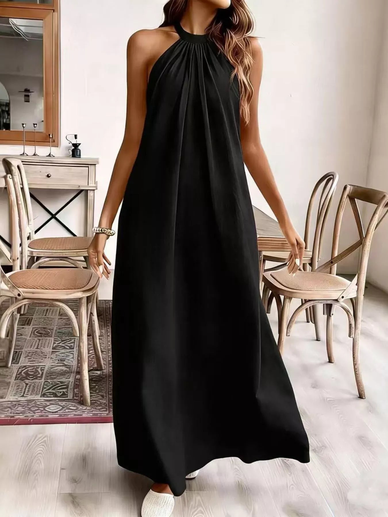 Ruched Halter Neck Maxi Dress Black / S The Nichole Collection - Official Site