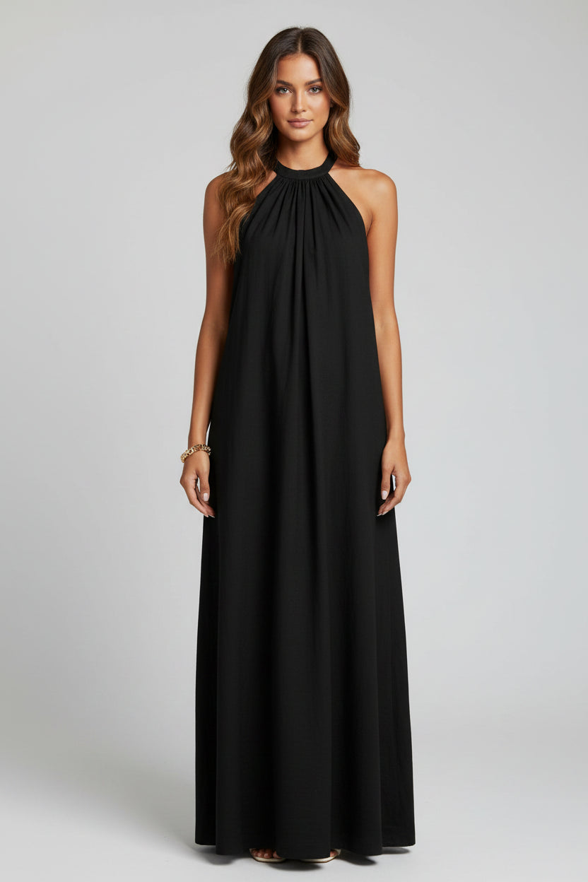 atsu halter ruched maxi dress Women's Ruched Halter Neck Maxi Dress | The Nichole Collection