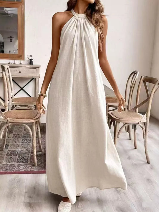 Ruched Halter Neck Maxi Dress Cream White / S The Nichole Collection - Official Site