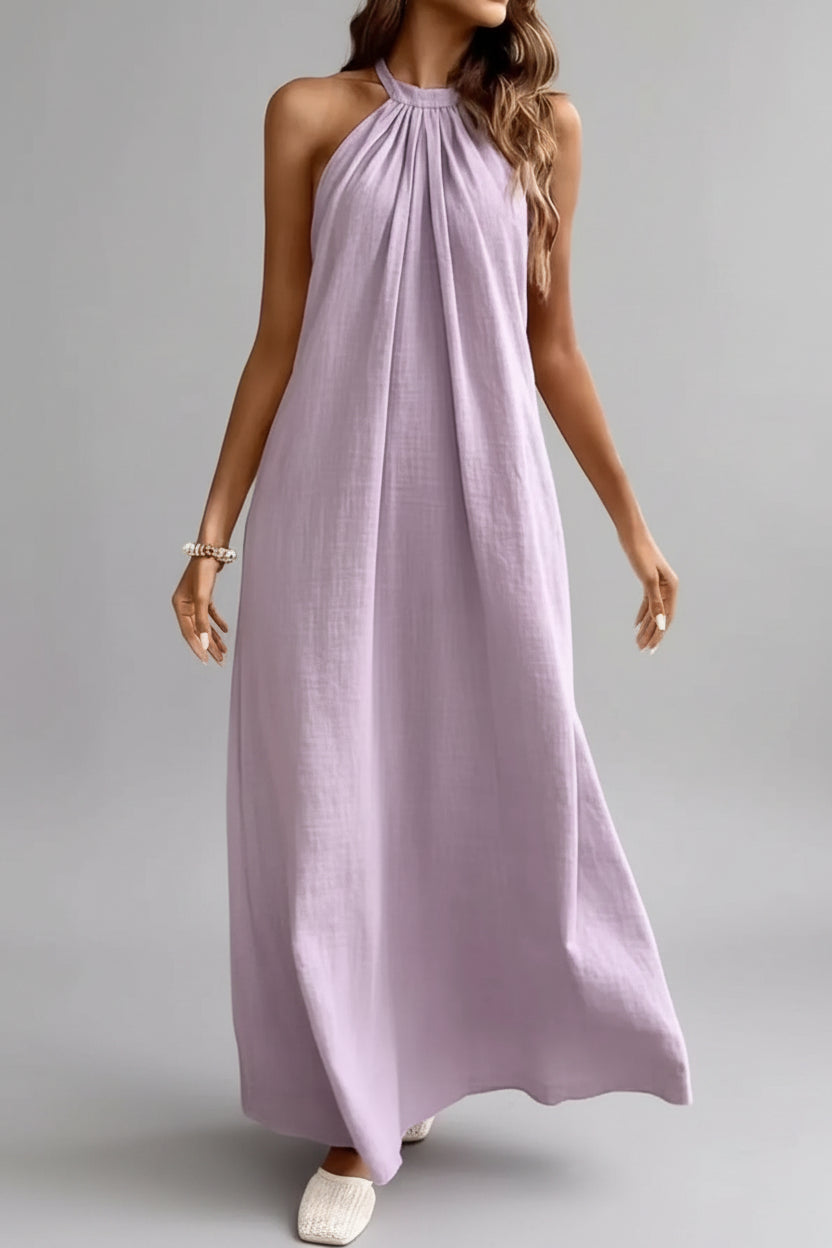 Ruched Halter Neck Maxi Dress Light Purple / S The Nichole Collection - Official Site