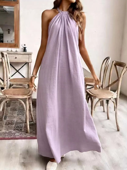 Ruched Halter Neck Maxi Dress Light Purple / S The Nichole Collection - Official Site