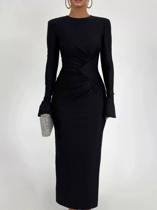 Ruched Long Sleeve Bodycon Maxi Dress Dresses The Nichole Collection