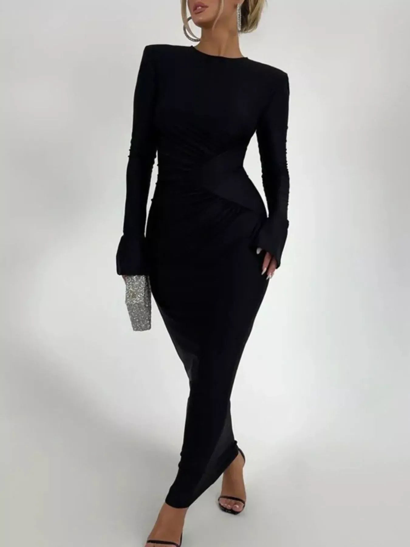 Ruched Long Sleeve Bodycon Maxi Dress Dresses The Nichole Collection