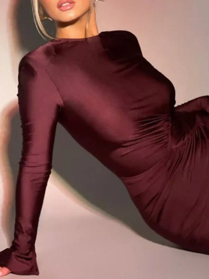 Ruched Long Sleeve Bodycon Maxi Dress Dresses The Nichole Collection