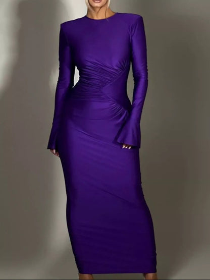 Ruched Long Sleeve Bodycon Maxi Dress Dresses The Nichole Collection