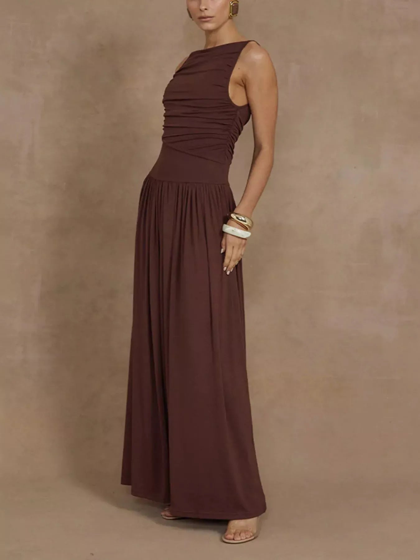 Ruched Sleeveless Maxi Dress The Nichole Collection
