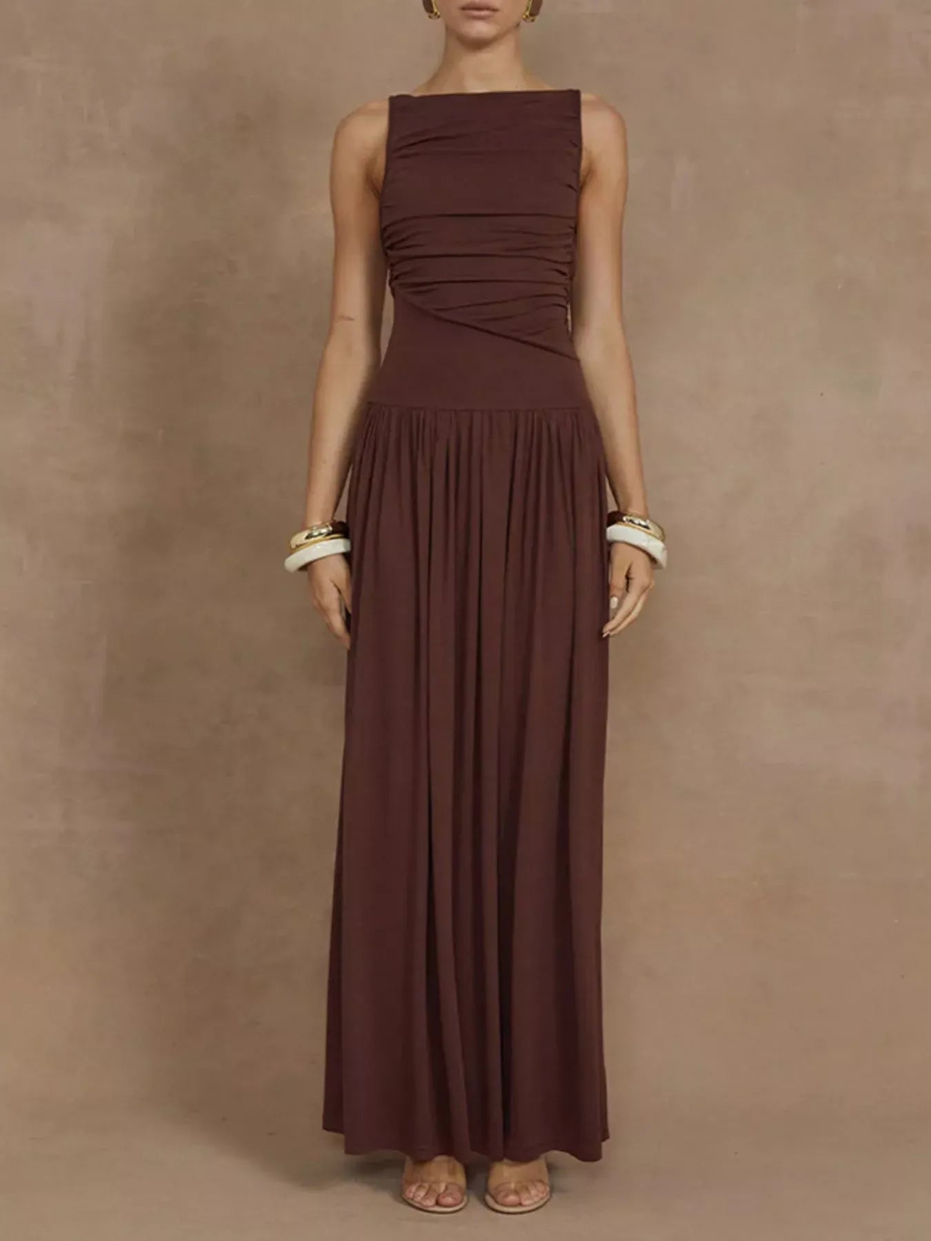 Ruched Sleeveless Maxi Dress The Nichole Collection