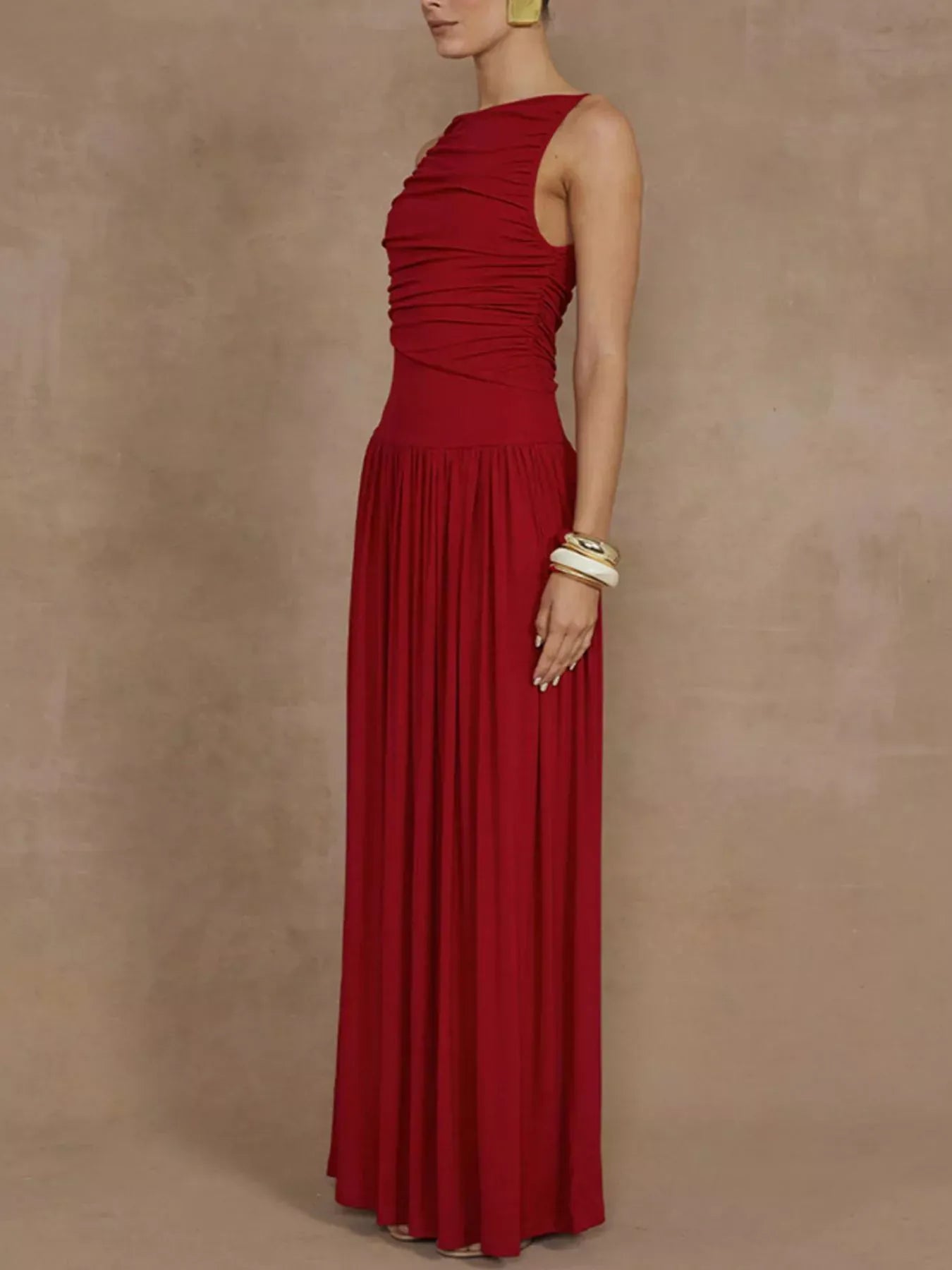 Ruched Sleeveless Maxi Dress The Nichole Collection