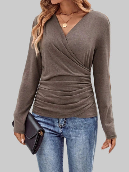 Ruched Surplice Long Sleeve T-Shirt Shirts & Tops The Nichole Collection