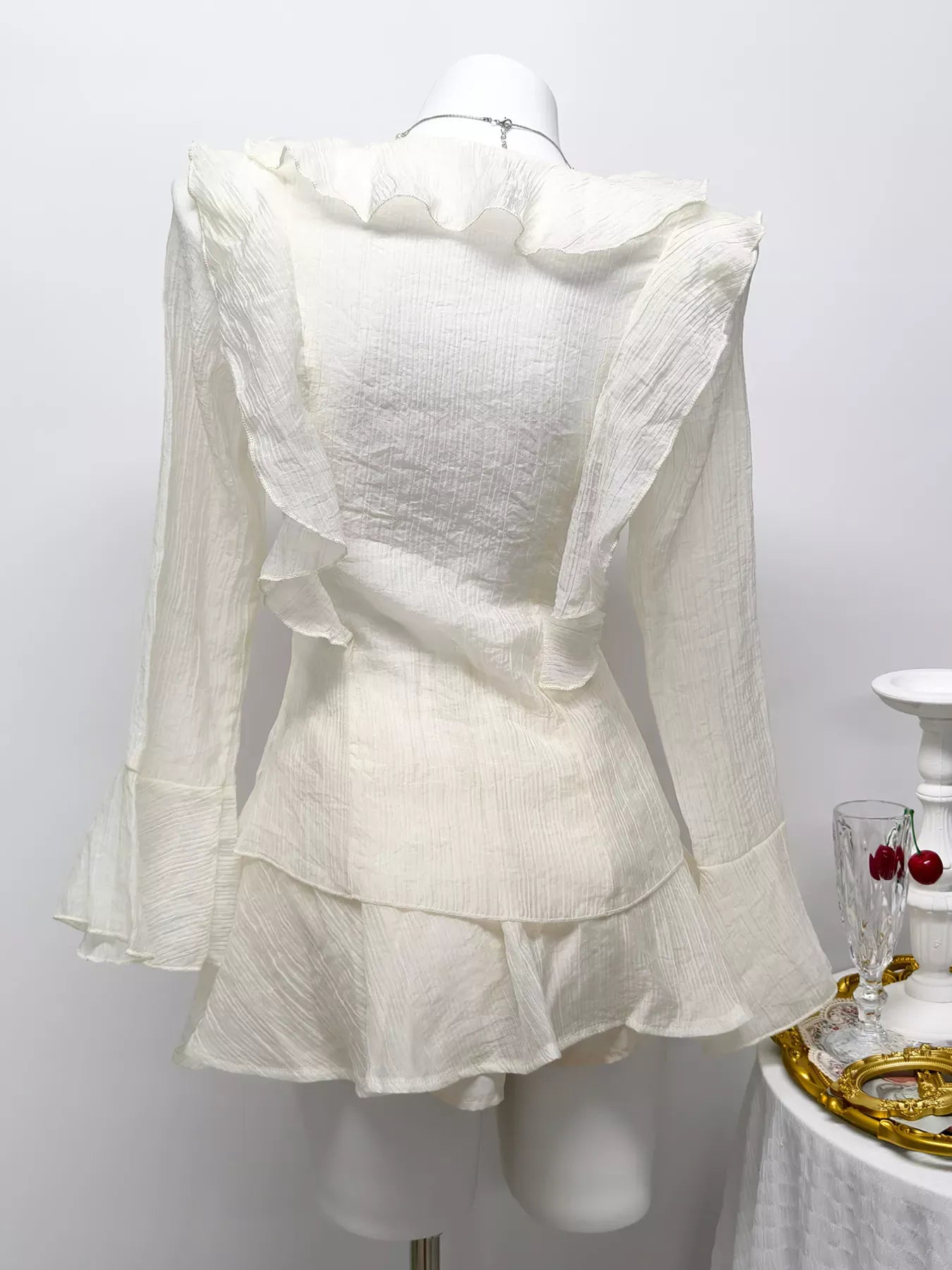 Ruffle Trimmed Blouse and Skirt Set The Nichole Collection