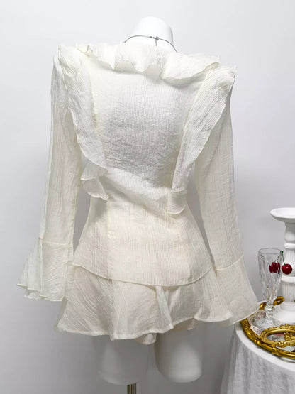 Ruffle Trimmed Blouse and Skirt Set The Nichole Collection