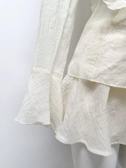 Ruffle Trimmed Blouse and Skirt Set The Nichole Collection