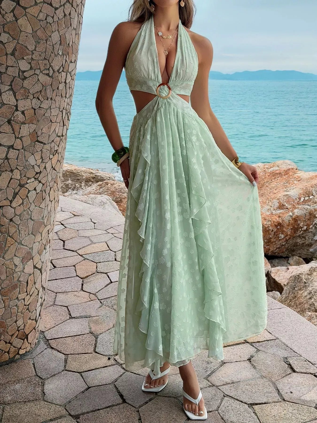 Ruffled Halter Neck Maxi Dress The Nichole Collection