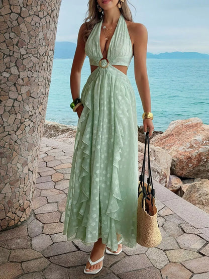 Ruffled Halter Neck Maxi Dress The Nichole Collection