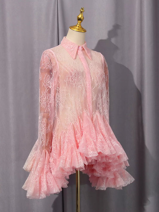 Ruffled Hem Lace Long Sleeve Dress The Nichole Collection - Official Site