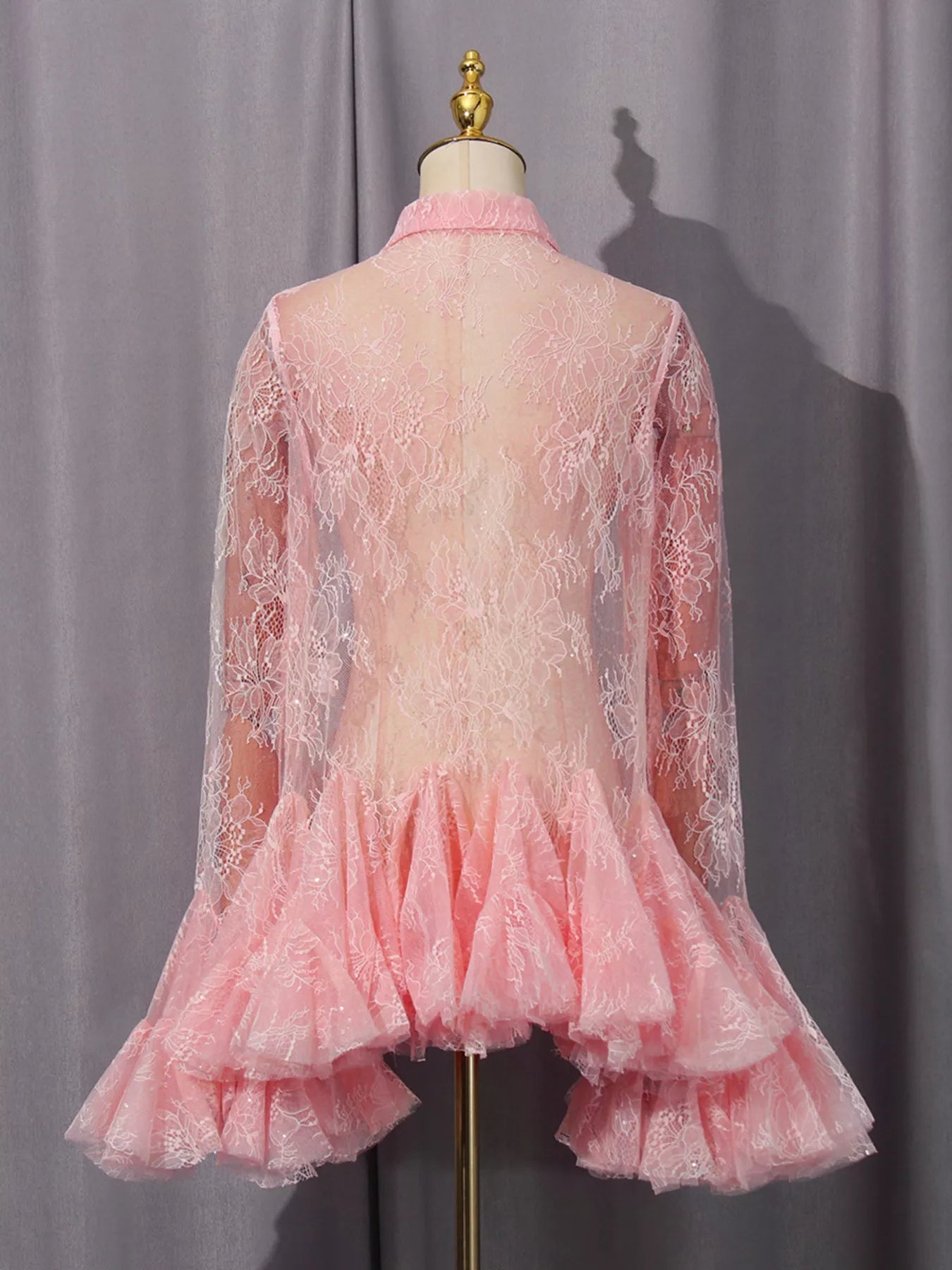 Ruffled Hem Lace Long Sleeve Dress The Nichole Collection - Official Site