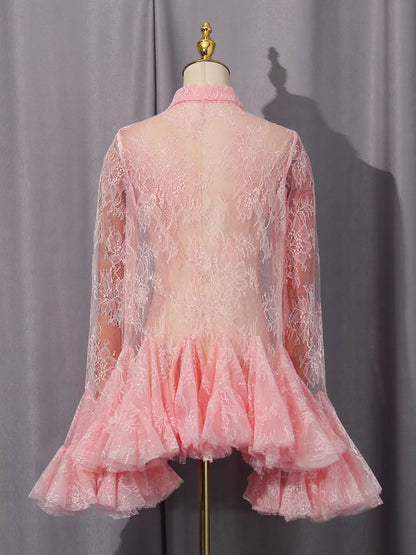 Ruffled Hem Lace Long Sleeve Dress The Nichole Collection - Official Site