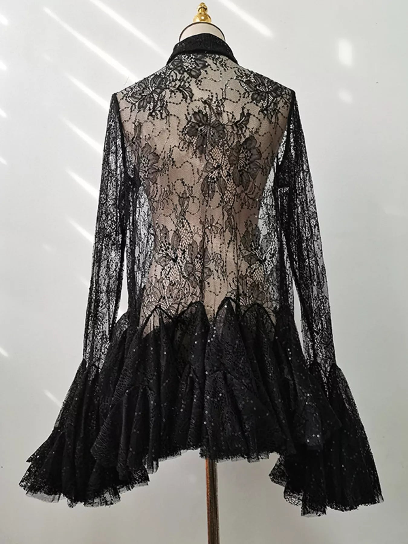 Ruffled Hem Lace Long Sleeve Dress The Nichole Collection - Official Site